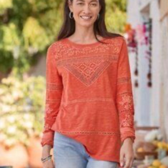 Sundance burnt orange 'Eden Lace Long Sleeve Top' - Picture 2 of 9